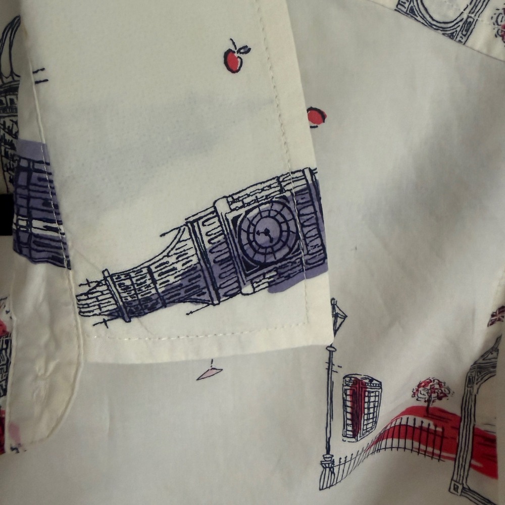 Talbots Womens London Landmark Novelty Print Button Down Shirt White Size M Long - Picture 5 of 11